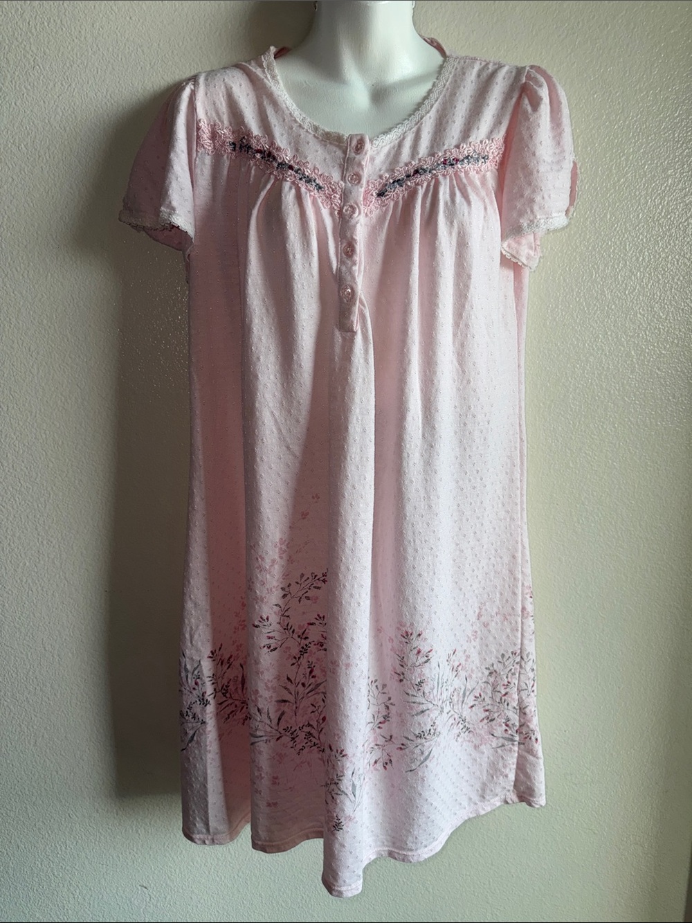 Women's Pink Short Sleeve Nightgown - Soft Floral Sleep Dress